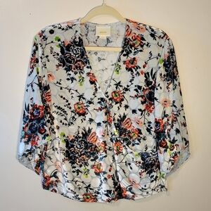 Mauve Floral Blouse with Black and Pink Accents